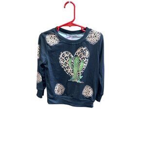Cactusn Leopard Heart Black Long Sleeve Shirt S 95% Polyester 5% Spandex Made In